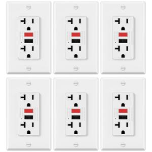 ELECTECK 6 Pack GFCI Outlets 20 Amp, Non-Tamper Resistant, Decor GFI Receptacles with LED Indicator, Ground Fault Circuit Interrupter, Wallplate Included, ETL Listed, Red/Black Button