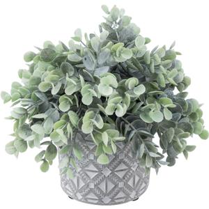 MyGift Artificial Eucalyptus Plant in Modern Gray Concrete Pots with Geometric Embossed Pattern (1, Grey)