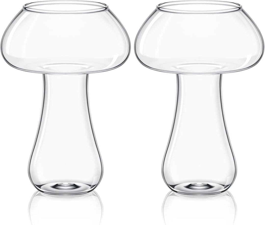 2 Pcs Glass Cup Cocktail Creative Martini Glass Goblet Clear Drink Cup for Juice Beer Champagne Cocktail Home Kitchen Bar Party(Mushroom)
