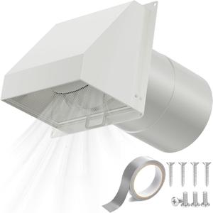 HG Power 6 Inch Hooded Wall Vent with Screen and Damper, Galvanized Steel Exhaust Vent, Exterior Dryer Vent Cover for Kitchen Range Hood Air Ventilation, Bathroom Exhaust Fan, White