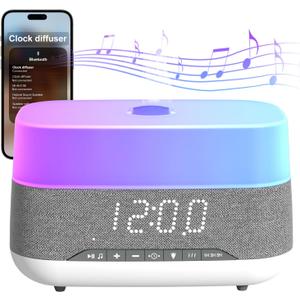 Versatile Essential Oil Diffuser, 300ml Aroma Diffuser with Bluetooth Speaker and Alarm Clock, 7 Colors LED Light Aromatherapy Diffusers & Cool Mist Humidifier 3-Level Brightness, Auto-Off Protection