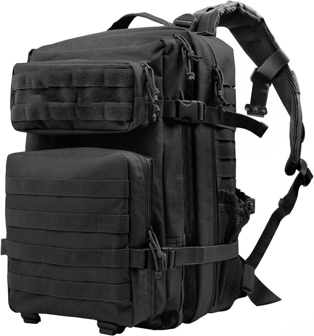 Zavothy 45L Military Tactical Backpack, Army 3-Day Assault Pack Bug Out Bag for Hiking Camping | Army, Bag, Large Rucksack, with Molle System (New Black)
