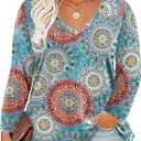 Womens Plus Size V Neck Floral Tunics Long Sleeve Top Blouse T-shirt, 20W