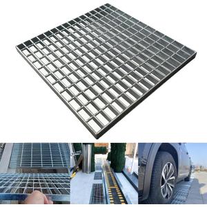 Galvanized Steel Drain Grate, 12 * 12in Outdoor Drain Cover,Heavy Duty B125 Class Channel Grate,Rust-Proof Metal Sewer Grate,Silver Square Drainage Grate for Garage,Sewer,Dowmspout,Driveway,Yard.