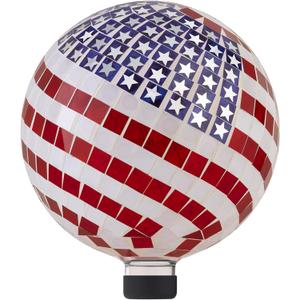 Alpine Corporation 10" Diameter Indoor/Outdoor Glass Mosaic Gazing Globe Yard Decoration, Patriotic Design