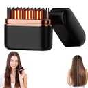 2026 Upgraded Mini Hair Straightener, 3 Temps Fast Heating Anti-Scald Casing, Rechargeable Portable Hair Straightener Brush for Short/ Long Hair, Comb for Travel (Black)