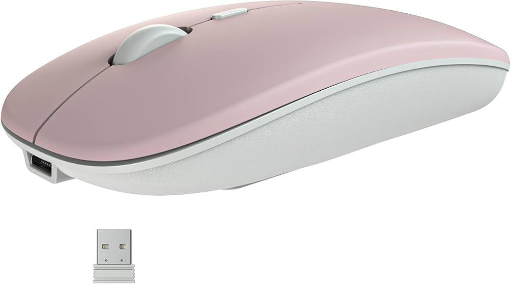 Rechargeable Bluetooth Mouse for iPad MacBook Air Pro Mini Mac iPhone Tablet Cell Phone, 2.4GHz Computer Wireless Mouse for Laptop PC Desktop, Dual Mode Portable Optical Silent Cordless Mice (Pink)