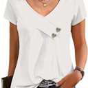 Womens Short Sleeve Summer Tops Button V Neck Tunic Shirts Dressy Casual Loose Fit Outfits (White, M)