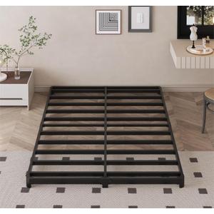 3 inch Low Bed Frame Queen Size with Rounded Corner, Heavy Duty Metal, Easy Assembly, Noise Free, Black
