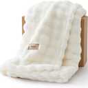 Bedsure 3D Fleece Bubble Blanket for Couch - GentleSoft White Twin Mothers Gifts Day Blanket for Sofa Bed Room Decor - Luxury Soft Cozy Spring Summer Gift for Women Girls, Off White, 60"80"