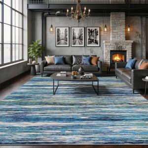 8x10 Rugs for Living Room - Modern Abstract Washable Rug, Ultra Soft Non Slip Low Pile Contemporary Large Rugs, Floor Carpet for Bedroom Dining Room Office Laundry Nursery Home (Teal Blue)
