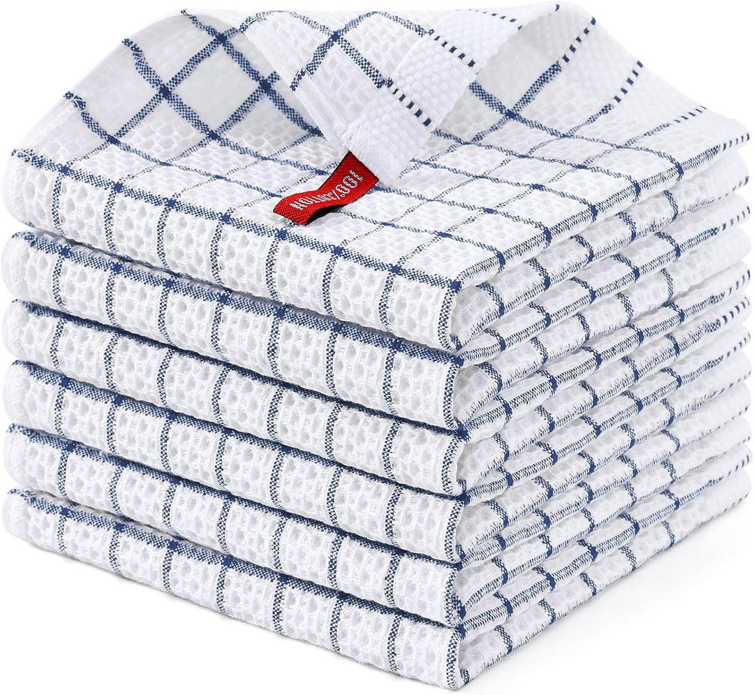 Homaxy 100% Cotton Dish Cloths, 6 Pack-12 X 12 Inches, Check Design Waffle Weave Dish Rags for Washing Dishes, Ultra Absorbent and Fast Drying Dishcloths, Navy Blue