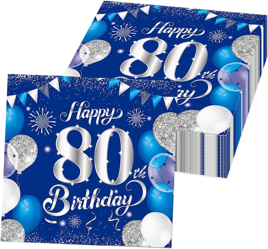 Uojlvlr80th birthday napkins40PCS in blue and silver80th birthday celebration party decoration napkins table decorations party supplies for men and womennavy blue evening