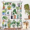 Boho Plant Wall Shower Curtain, Spring Green Plants Flower Shower Curtain Set for Bathroom, Natural Arboretum Botanical Garden Fabric Bath Curtain with Hooks, 72x78in