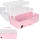 WEWLINE Hair Accessories Organizer 13-Inch Art Supply Bin Sewing Box 3-Layers Craft Storage Organizer with Handle Pink Tool Tackle Box Storage Great Gift for Kids