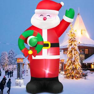 Danxilu 14FT Giant Christmas Inflatables Santa Claus with Wreath Built-in LED Lights, Blow Up Inflatable Christmas Decorations Outdoor for Yard Patio Garden Xmas Party Lawn Holiday Decor