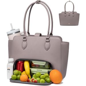 LOVEVOOK Lunch Tote Bag for Women, 2-in-1 Work Tote Bag with Lunch Compartment, Insulated Lunch Bag & 15.6 Inch Laptop Bag for Women, Ideal for Teacher, Nurse and Camping Use, Pink Mud