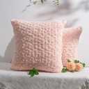 Peach Pink Square Throw Pillow Covers  2-Pack 18"x18" Decorative Cushion Covers  600g Faux Rabbit Fur