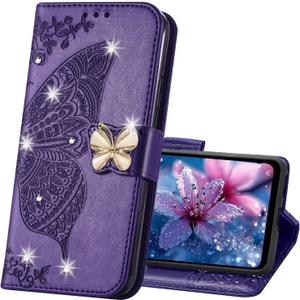 Wallet Case for Samsung Galaxy S25 FE, Women Butterfly Embossed PU Leather Flip Folio Cover Credit Card Holder Slots Stand Case for Galaxy S25 FE Diamond Butterfly Purple SD