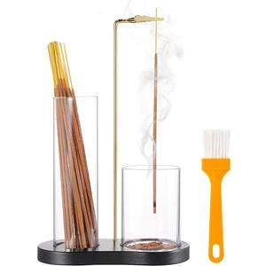 Incense Holder for Sticks, 2 in 1 Incense Stick Holder for Sticks with Glass Ash Catcher,AntiAsh Flying No Mess Incense Burner，for Yoga Spa Meditation Home Decor(2 Pack)