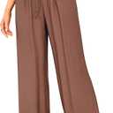 GUOLEZEEV Women Wide Leg Flowy Linen Pants Loose Drawstring Casual Pants Beach Vacation Trouser (S)