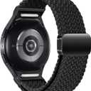 One Click Fabric Bands for Samsung Galaxy Watch 7 6 4 5 FE Band 40mm 44mm/Galaxy Watch 6 4 Classic 43mm 47mm 42mm 46mm/Watch 5 Pro 45mm,No Gap Magnetic Elastic Braided Nylon Sport Strap Men Women (20mm, Black)