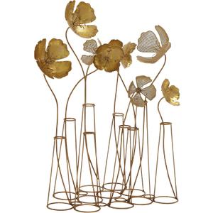 Deco 79 Metal Floral Decorative Sculpture Home Decor Statue with Wire Vases and Mesh Netting Detail, Accent Figurine 16" x 9" x 21", Gold, 16" by 21"