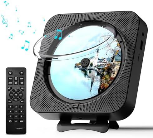 MICOCIOUS Portable CD Player with Bluetooth Desktop CD Player for Home CD Music Players with Remote Control,Timer,Built-in Dual Speakers with LED Display Home Audio Boombox FM Radio (Black)