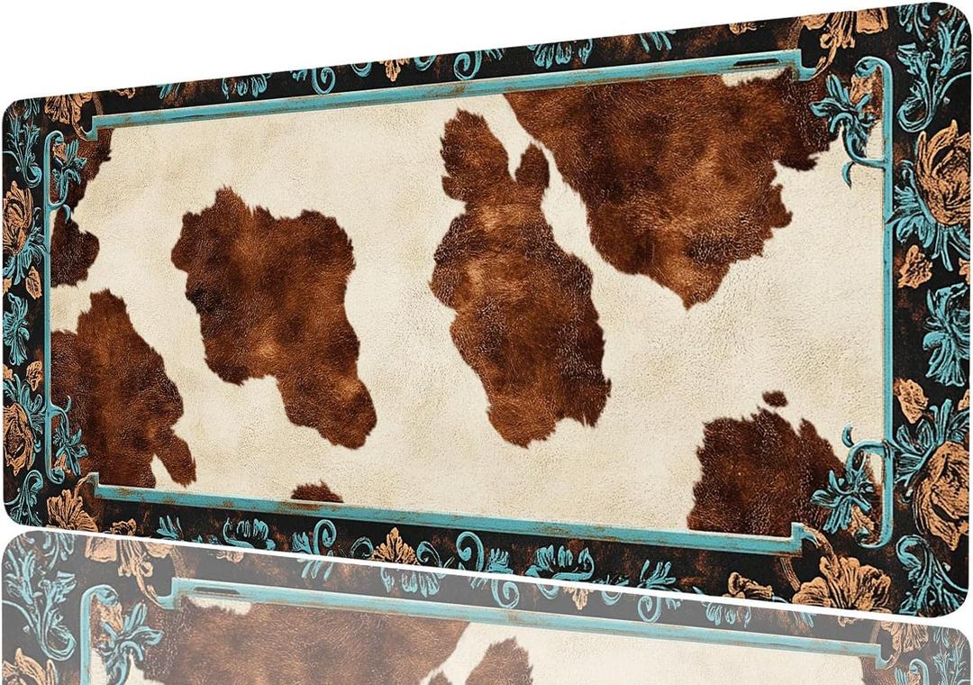 Western Highland Cow Desk Mat Gaming Desk Pad Large Mouse Keyboard Pad Cowhide Ranch Brown Desktop Mats Computer Keyboard Pad Mouse Mat Laptop Mat Office Home Decor 31.5" x 11.8"