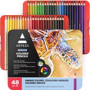 ARTEZA Colored Pencils, 48 Wax-Based Color Pencils, Vibrant Coloring Pencils in Tin Box for Adults, Professional Art Supplies (48 Count (Pack of 1))