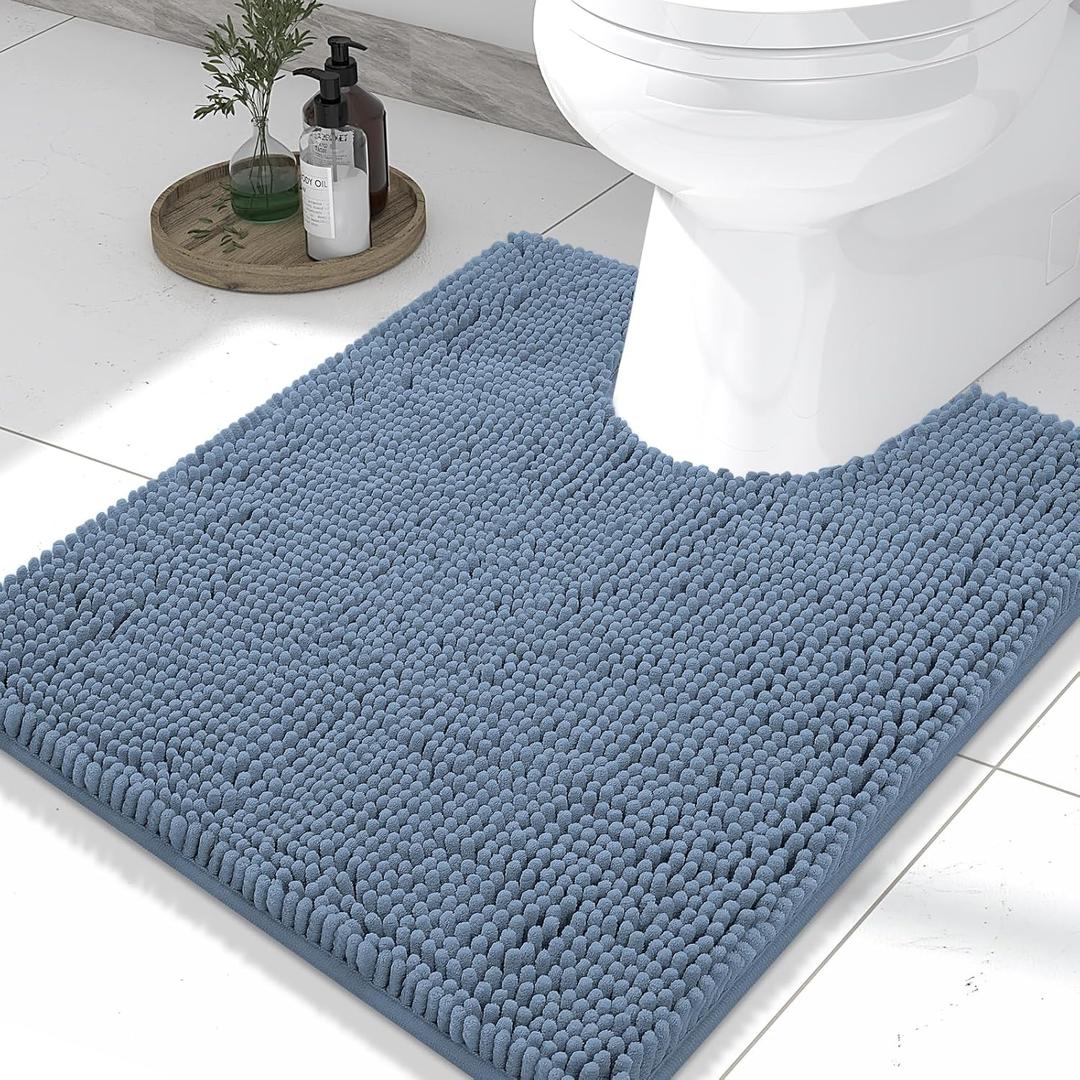 Smiry Luxury Chenille Toilet Rugs U-Shaped 24x20, Soft Absorbent Non-Slip Contour Bathroom Rugs for Toilet, Machine Washable Contoured Bath Mats, Grayish Blue