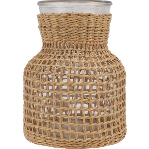 Decorative Glass Vase Rustic Rattan Vase Plant Dry Flower Vase Pot Planter Bulb Vase Flower Container Rattan Weave Glass Bottle Wedding Centerpiece Table Decoration