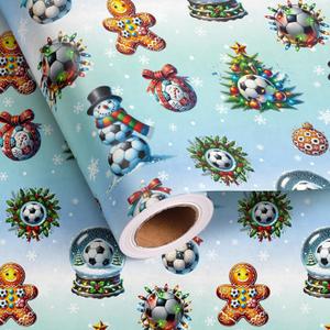 Altarho Soccer Christmas Wrapping Paper Roll for Kids Girls Women - Snowman Gingerbread Design Gift Wrap for Xmas Holiday Total 28.5sq.ft