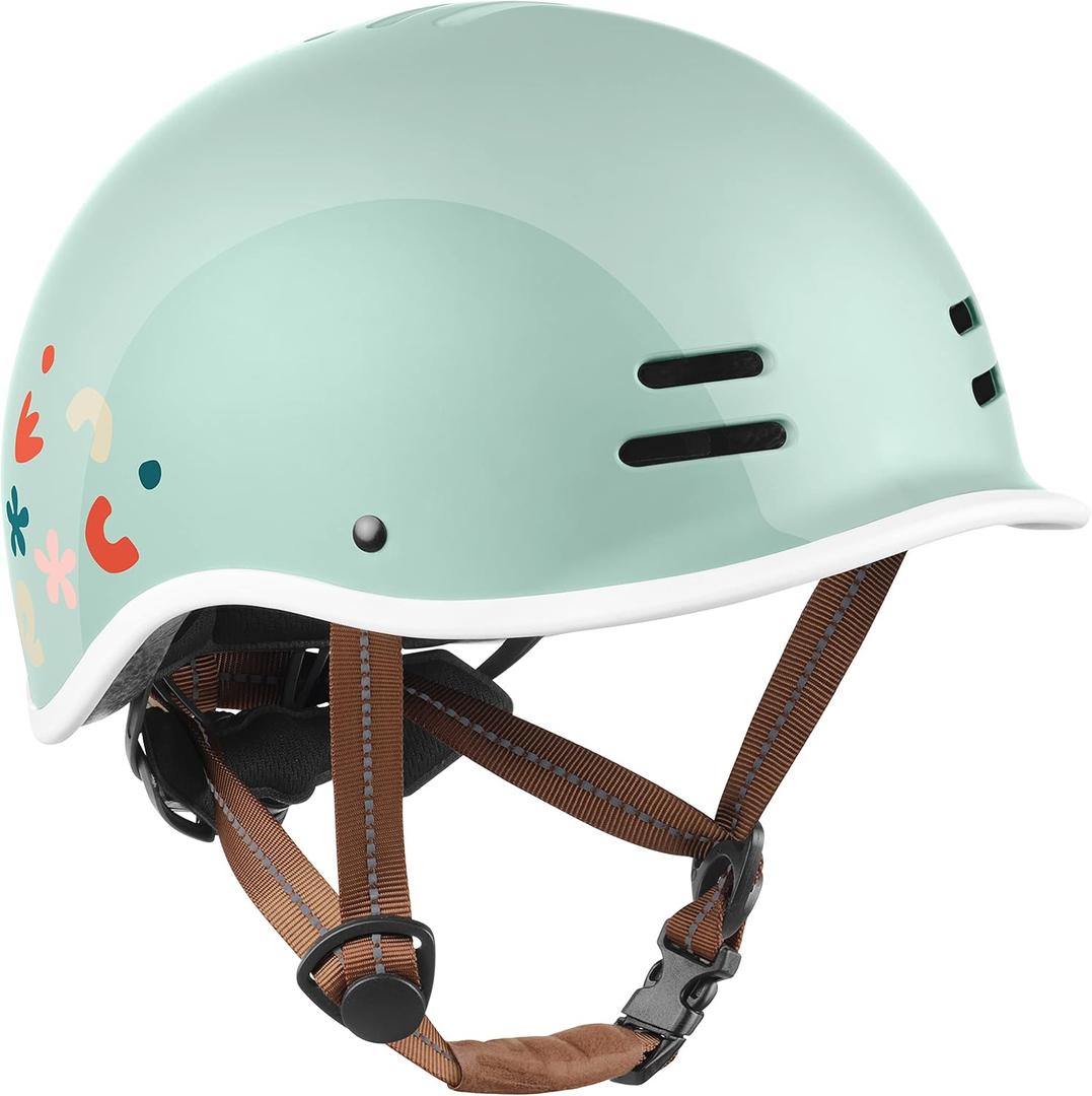 Retrospec Remi Kids Bike Helmet with Built-in Sun Visor - Adjustable Youth & Toddler Safety Gear for Cycling, Skating & Scooters - 11 Air Vents, Washable Padding & Reflective Straps (Matcha Bloom)