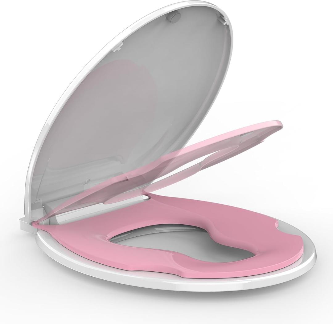 17" Round Pink Toilet Seat with Built-In Toddler Potty Training Seat, No Wiggle Design for Child and Adult, Easy to Install with Detachable Seat for Longtime Usage