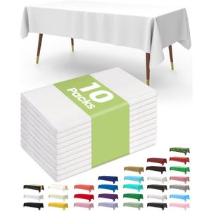 Pureegg Plastic Table Cloth Disposable 10 Pack, 54 x 72 Inch Table Cloths, Party, Picnic, Wedding, Decorative Tablecloths, Rectangle, White Plastic Cover, Leakproof & Sturdy, White