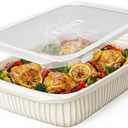 Artena Baking Dish 5.1 Quarts, Casserole Dishes For Oven, Baking Pan With Handles, Lasagna Pan Deep, Large Casserole Dish, Rectangular White Ceramic Bakeware (Baking Dish With Lids)