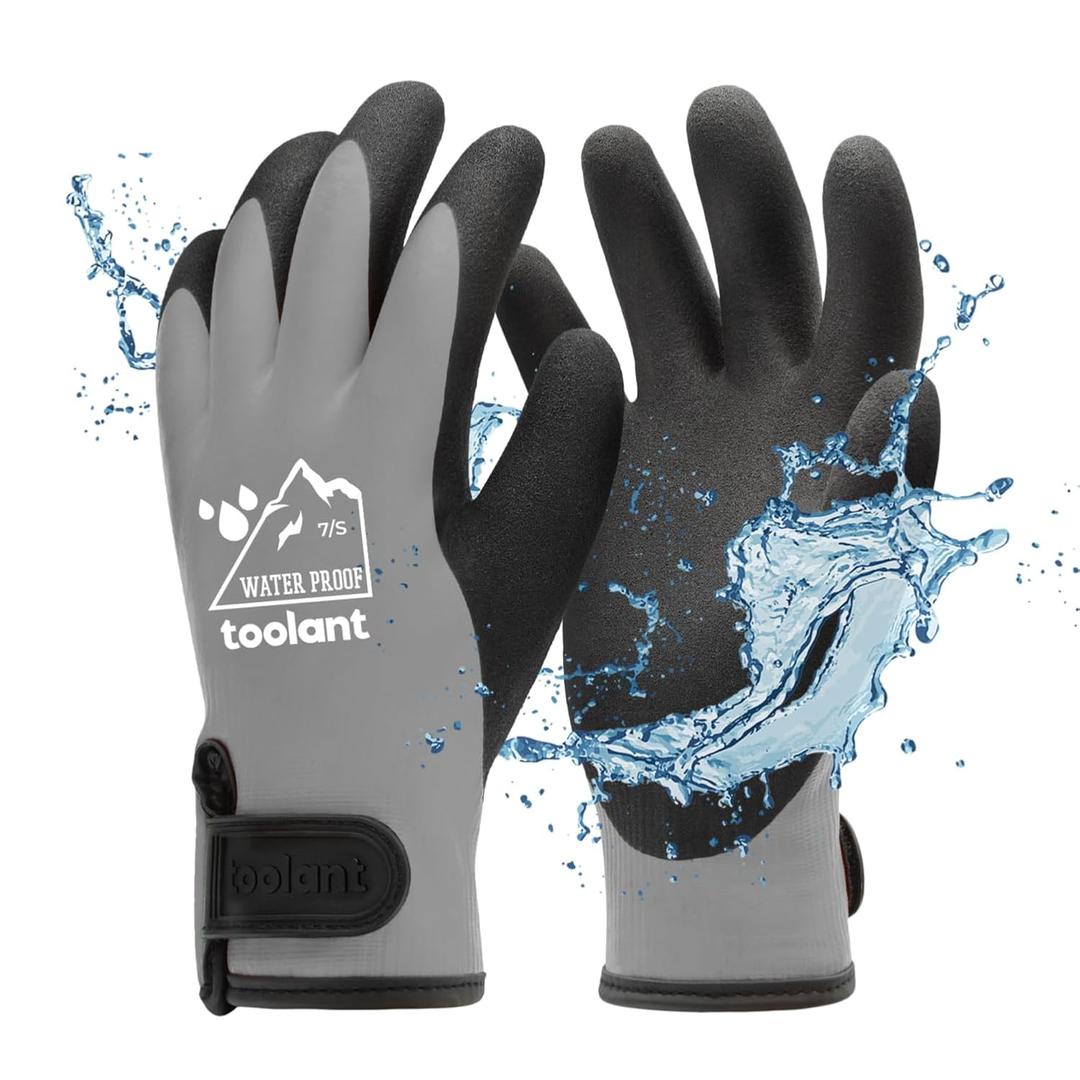 toolant 100% Waterproof Gloves for Men and Women, Winter Work Gloves for Cold Weather, Thermal Insulated Freezer Gloves, Touch Screen, With Grip, Grey, Small