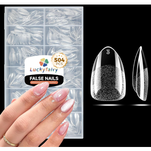 Luckyfairy Short Almond Nail Tips: 504pcs PreEtched Soft Gel Nail Tips, TriLayer Core Short Fake Nails, 12 Sizes Half Matte Full Cover Clear Press on Nails Extension DIY for Flat & Natural Nail Beds