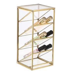 ELLDOO Rollerball Perfume Organizer, 4 Compartment Clear Glass Perfume Storage Holder Vintage Beauty Scent Holder, Metal Makeup Lipgloss Lipstick Display Case