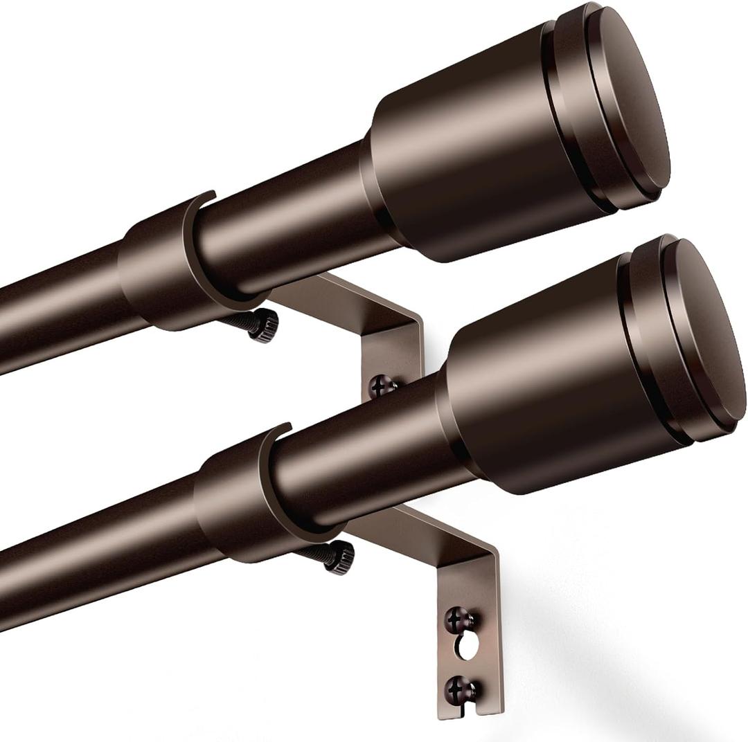 5/8 Diameter Curtain Rods 30-60 Inch, for 30-54 Inch Windows, Adjustable Splicing Bronze Curtain Rods for Windows with Brackets, Window Rod Long Small Curtains Rod, 2 Pack