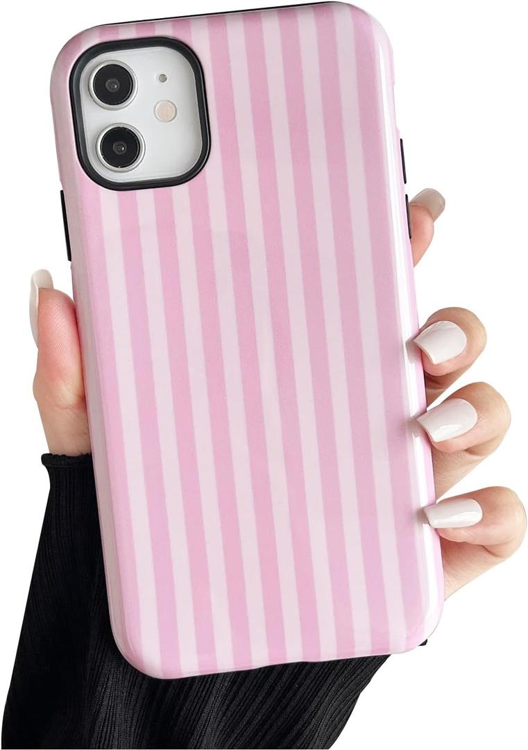 Compatible with iPhone 11 Case, Cute Fashion Aesthetic Striped Pattern Cover for Women, Shockproof Soft TPU and Hard PC Protective Phone Case for iPhone 11 6.1"- Pink