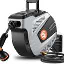 SUNPOW Retractable Garden Hose Reel - 1/2 inch x 85ft Wall Mounted Hose Reel with 3/4 inch Brass Fitting & 10 Function Sprayer Nozzle - Any Length Lock, Auto Rewind System, 180Swivel Bracket- Grey
