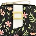 Small Soft Pocket Floral Wallet for Women, Bifold Purse with ID Window, Zipper Coin Pocket, card slots (Flower Black)