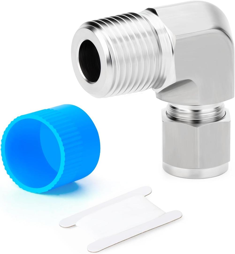 TAISHER 1PCS 316 Stainless Steel 90 Degree Compression Tube Pipe Fitting Connector, 1/4" Tube OD x 3/8" NPT Male Adapter