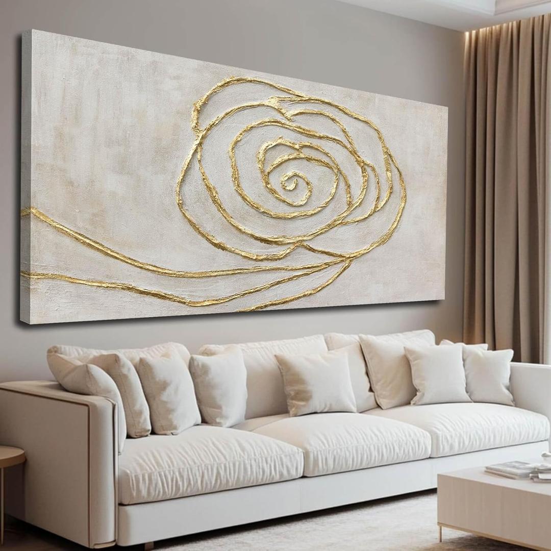 XIANSHOU Abstract Wall Art Pictures Contemporary Wall Hanging Decor Neutral Wall Print 29"x58" Wall Decorations for Living Room Dining Room (Gold)