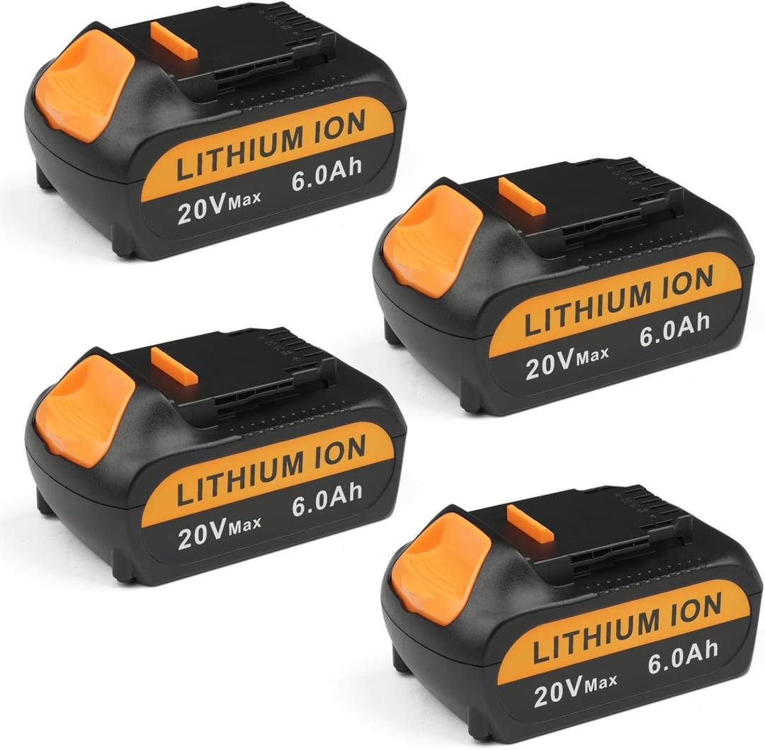 4 Pack 6000mAh 20v Max Battery Replacement for Dewalt 20V Battery - Lithium Ion Batteries Compatible with Dewalt Battery 20v Chargers and Tools