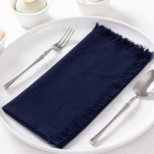 DeZerlor 12 Pack Navy Blue Cotton Linen Napkins with Fringe Spring Easter Cloth Napkins Set of 12 Boho Handmade Dinner Napkins Bulk for Wedding Bridal Baby Shower Parties, 17 x 17 Inches