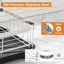 Stainless Steel Dish Drying Rack  304 Grade Dish Racks for Kitchen Counter with Utensil Holder & Adjustable Spout, Space-Saving Organizer, 16.5" x 11.8" x 5.3" Black