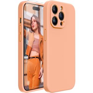 Miracase Designed for iPhone 14 Pro Max Phone Case with Screen Protector,[Upgraded Enhanced Camera Protection],Shockproof Liquid Silicone Case with Microfiber Lining,6.7 inch(Melon Orange)